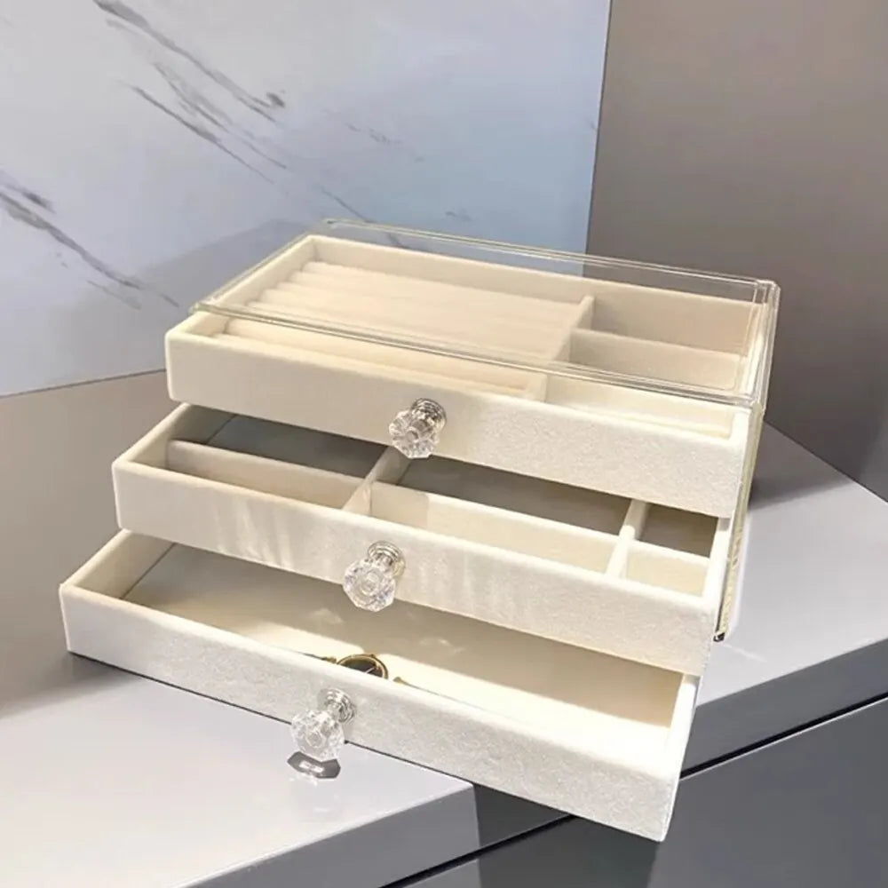 1 Piece of High-capacity Three-layer Flannel Jewelry Box Drawer Jewelry Box Storage Earrings Necklace Ring