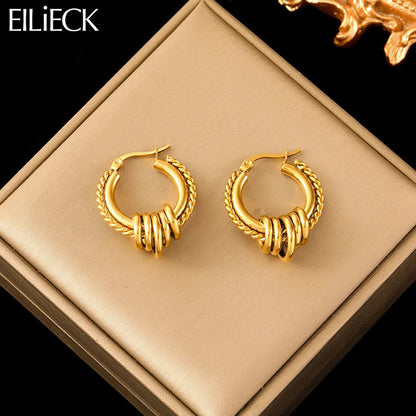 EILIECK 316L Stainless Steel Gold Color Twist Hoop Earrings For Women Fashion New Holiday Gift Ear Buckle Jewelry Bijoux Серьги