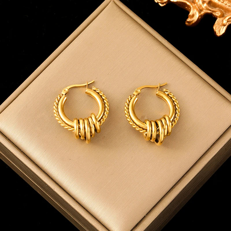 EILIECK 316L Stainless Steel Gold Color Twist Hoop Earrings For Women Fashion New Holiday Gift Ear Buckle Jewelry Bijoux Серьги