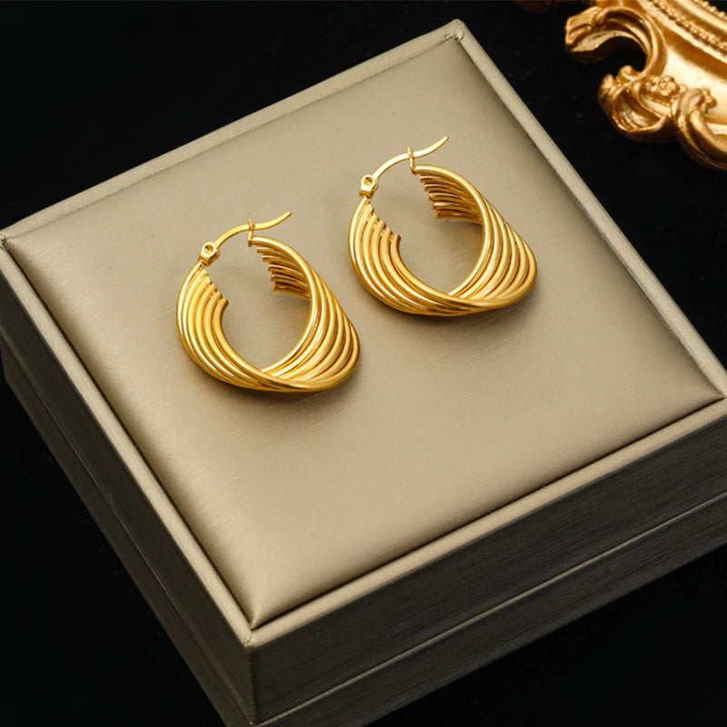 EILIECK 316L Stainless Steel Gold Color Twist Hoop Earrings For Women Fashion New Holiday Gift Ear Buckle Jewelry Bijoux Серьги