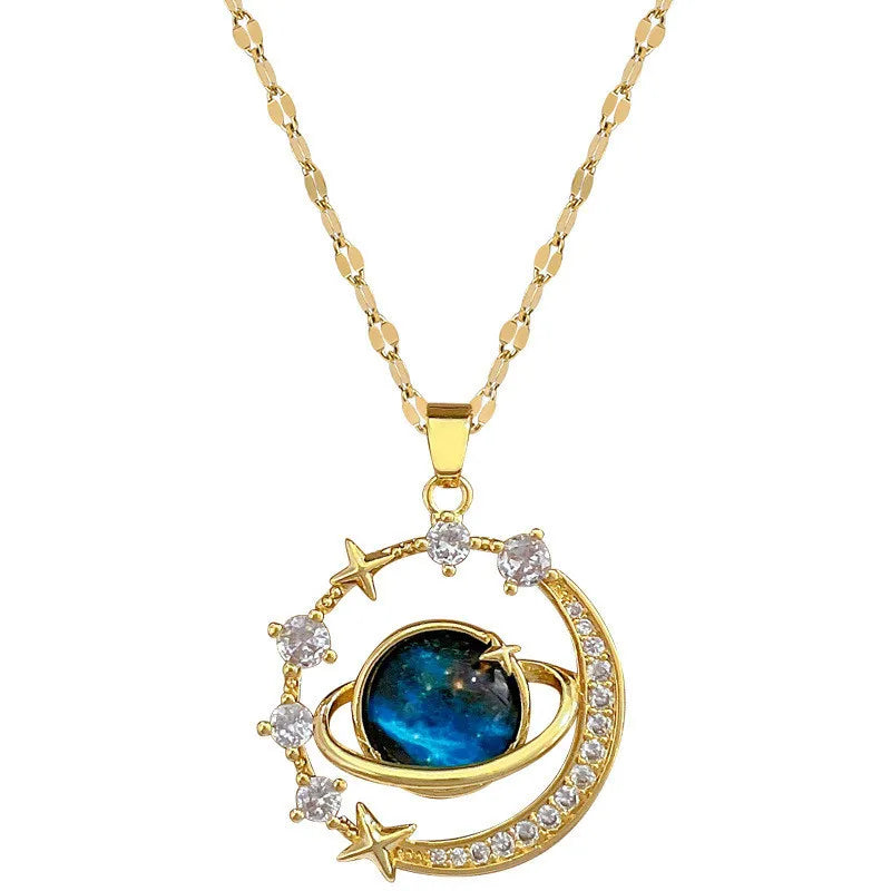 Collier de luxe avec pendentif planète lune et zircon incrusté