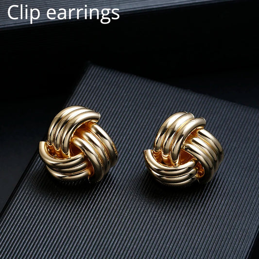 ZA Vintage Non Pierced Clip on Earrings Ear Clips Gold Geometric Metal Earring for Women Wedding Party Bijoux Brincos Jewelry